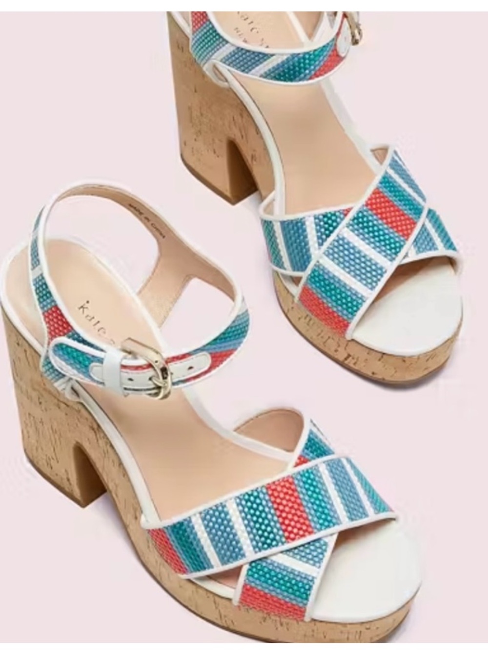 Kate Spade Grace Striped Raffia Platform Sandals w Dust Bag Size 7.5